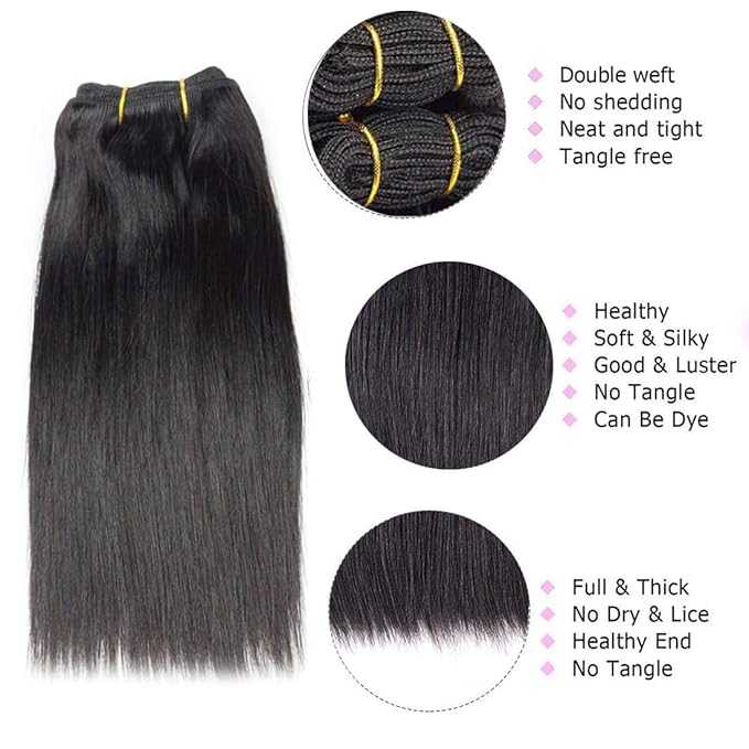 Selina Brazilian Virgin Hair 4 Bundles Human Hair 8 8 8 8 Inch With Lace Closure Human Hair 10 Inch Hair Extensions For Women Natural Black Color (8" 8“ 8” 8“ with 10" Closure)