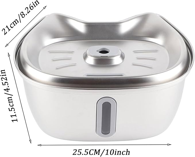 Cat Fountain 3L Stainless Steel Cat Water Fountain Automatic Water Circulation Filtered Water Feeder Pet Water Dispenser for Cats and Small Dogs Pet Water Dispenser