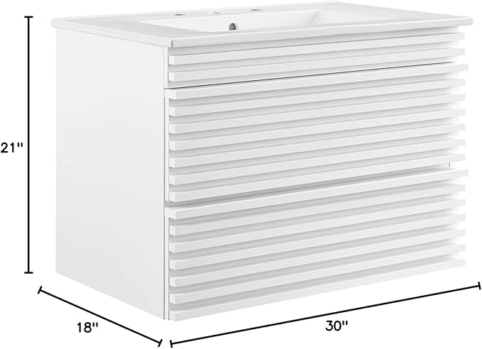 Modway Render 30" Wall-Mount Bathroom Vanity in White White