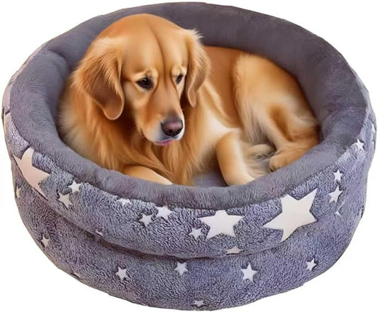 Dog Beds for Small Dogs -Cute Cat Beds for Indoor Cats Calming Pet Beds, Circle Orthopedic Cuddle Puppy Bed with Jacquard Shaggy Plush & Anti Slip Bottom，Dark Grey-X-Large