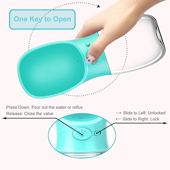 550 ml / 18.6 oz Portable Dog Water Bottle, Water Bottle with Drinking Feeder for Dogs, Water Dispenser for Dogs in Walking, Hiking & Traveling (Green)