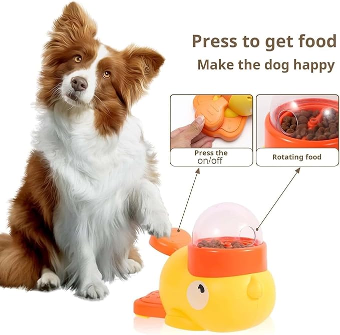Duck Treat Dispenser Interactive Slow Feeder Puzzle Toy for Dogs and Cats, IQ Training Pet Enrichment Toy with Adjustable Openings(Yellow + White)
