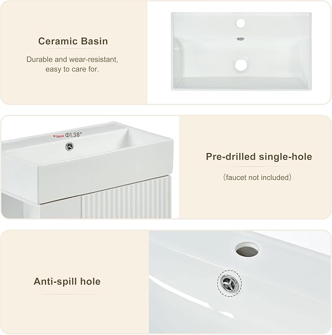 Favfurish 21.6" Bathroom Vanity with Rectangle Ceramic Vessel Sink Combo,Freestanding Left Side Storage Cabinet W/Soft-Close Doors,Assembled Quickly,for Small Spaces,White