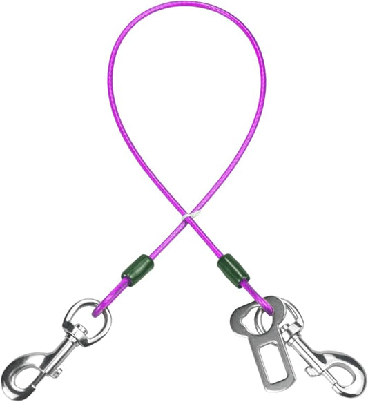 Dog Seat Belt Harness for Car,Dog Seatbelt of Coated Wire Leash Safety Restraint,No Chew Tether Cable Vehicle,Double Clips & Latch (Purple, 24 inch/60 CM)