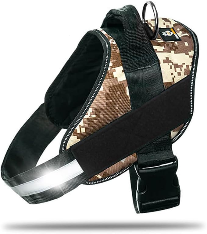 Non Pull Dog Harness with Patch Panels and Handle, Adjustable, Reflective, No Choke, Heavy Duty Easy On Service Dog Vest Harnesses for Medium Large Small Sized Dogs - Military Desert, 2XL