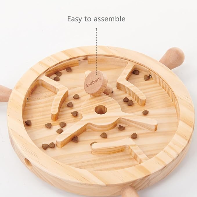 Pirate Ship Wheel Puzzle Toy for Dogs | Interactive Wooden Treat Dispenser Toy | Dog Slow Feeder for Healthy Eating - for Medium/Large Dogs