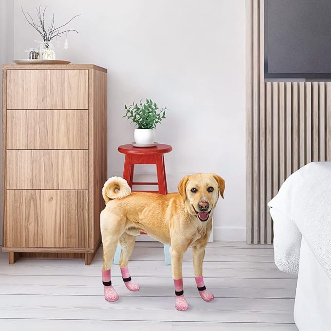 EXPAWLORER Double Side Anti-Slip Dog Socks with Adjustable Straps-Strong Grips Traction Control for Indoor on Hardwood Floor Wear,Best Paw Protector for Puppy Small Medium Large Dogs,X-small (6 Count)