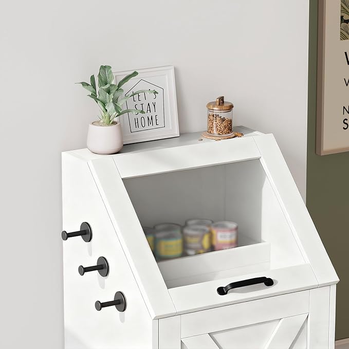Dog Feeding Station,Dog Food Storage Cabinet,Pet Feeding Station with 2 Elevated Bowls,Hidden Pet Feeder Station with Hooks,Flip Top Pet Storage Organizer for Water,Feeding (White)