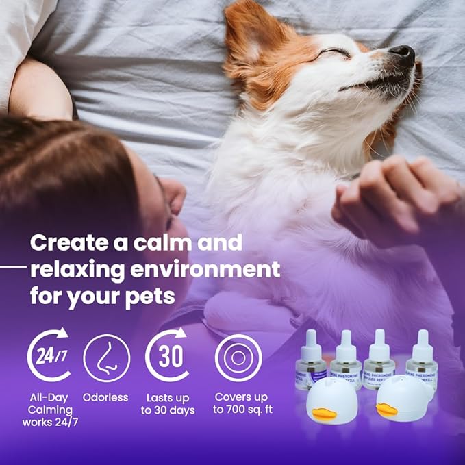 PawLuxVV Dog & Cat Calming Diffuser Kit – 2 Diffusers + 4 Refills, Pheromone Plug-in for Anxiety Relief, Helps Reduce Barking, Scratching & Separation Anxiety