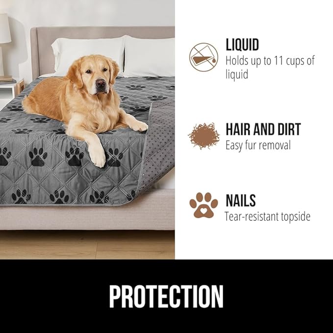 GORILLA GRIP Waterproof Dog Blanket, Couch Cover for Dogs Washable, Protects Sofa, Furniture, Crate, Car, RV Essentials Pet Supplies, Tear and Slip Resistant Leakproof Cushion Cover, 40x50 Gray Paw