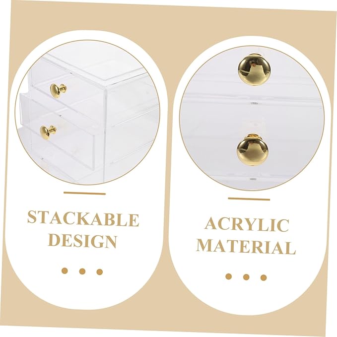 3-Layer Stackable Drawer Organizer Storage Box Gold Handles Acrylic Makeup and Jewelry Display Case for Desktop Bathroom and Vanity
