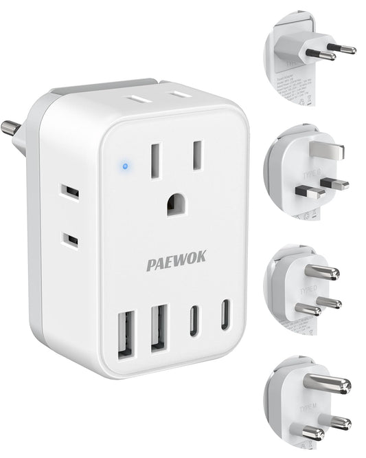 PAEWOK Travel Adapter Set with Type G/C/M/D Detachab - Image 1
