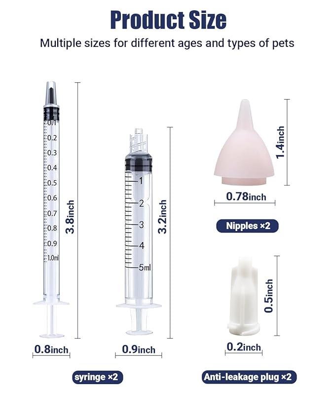 Pet Feeding Kit, Kitten Bottle Feeding Kit, Newborn Kitten Supplies, Fit for Feeding Newborn Puppies, Kitten, Squirrel, Rabbit, Hamster, 1 Milk Bottles, 2 Pet Nipple
