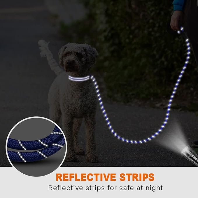 Taglory Rope Dog Leash 4 FT with Comfortable Padded Handle, Highly Reflective Threads Leash for Small Dogs, 3/8 inch, Navyblue