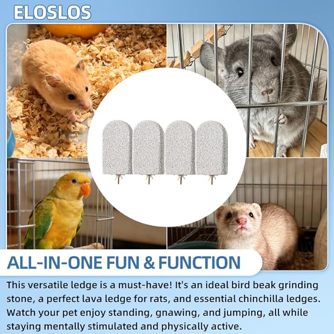 4 Pack Large Size Lava Ledge for Small Pets - Chinchilla, Hamster, Parrot - Grinding & Jumping Platform in Gray