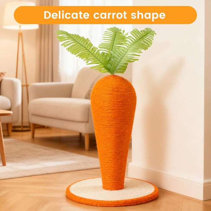 Carrot Cat Scratching Post, CuteTall Scratching Post, Indoor Nature Sisal Cat Scratcher for Cats and Kittens