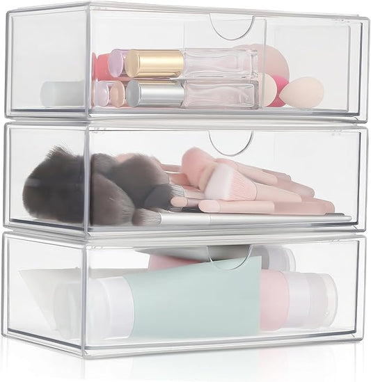 3pcs Acrylic Makeup Organizer Storage Box Lid Lipstick Holder Vanity Desk Small Compartment Ball