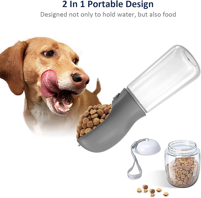 WePet Portable Dog Water Bottle with Food Container, 19 OZ + 6 OZ, Leak Proof Puppy Water Dispenser with Drinking Feeder for Pets Outdoor Walking, Hiking, Travel, Food Grade Plastic