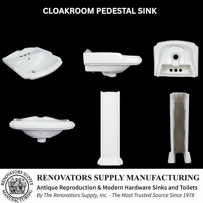 Small Pedestal Sink, Renovators Supply Cloakroom 19" Wide x 33" Tall Bathroom Sink White Grade A Porcelain With Overflow And Pre-Drilled Centerset Faucet Holes