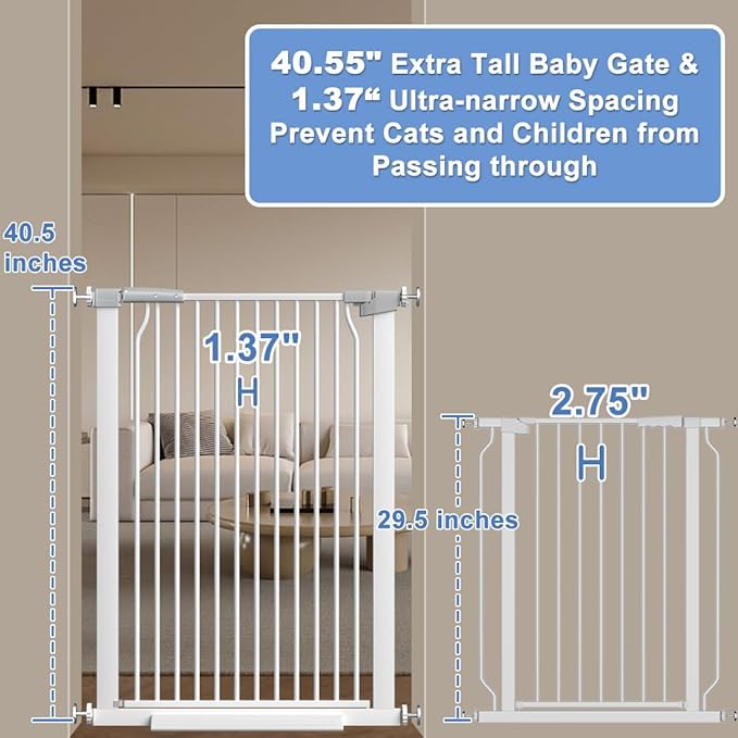 40.55" Extra Tall Baby Gate -63"-65.7" Extra Wide Baby Gate Pet Gate for Stairs and Doorways-1.37" Ultra Narrow Spacing Pressure Mounted Dog Gate with One-Handed Operation(63"-65.7")