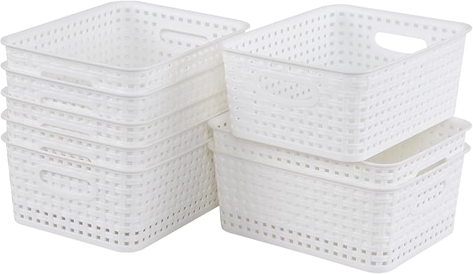 8 Packs Small Plastic Woven Basket, White Storage Baskets for organization