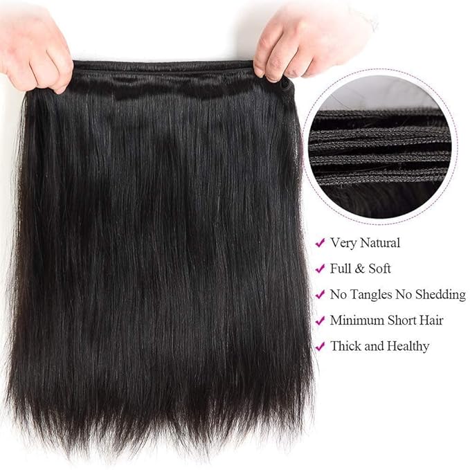 Straight Bundles Human Hair 12A Human Hair Bundles 100g Straight Hair 18 Inch 100% Unprocessed Brazilian Virgin Raw Weave Human Hair Extensions Natural Black for Women