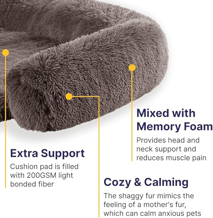 Codi Calming Dog Bed for Couch – Anti-Anxiety Sofa Protector Mat for Large Dogs, 41''x37''x6'', Machine Washable, Fluffy & Cozy with Non-Slip Bottom, Ash Brown