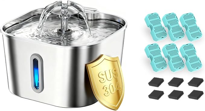 Cat Water Fountain Stainless Steel, 74oz/2.2L Automatic Quiet Cat Drinking Fountain, Indoor Water Dispenser for Cats, Circulating Pet Water Fountain