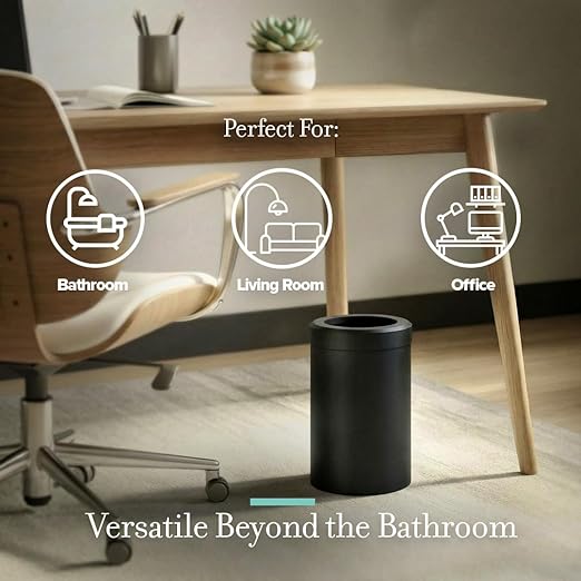 Gatco Small Bathroom Trash Can With Lid, Round 3 Gallon Stainless Steel Wastebasket, Under Sink, Matte Black, For Bathroom, Bedroom, Office (1912)