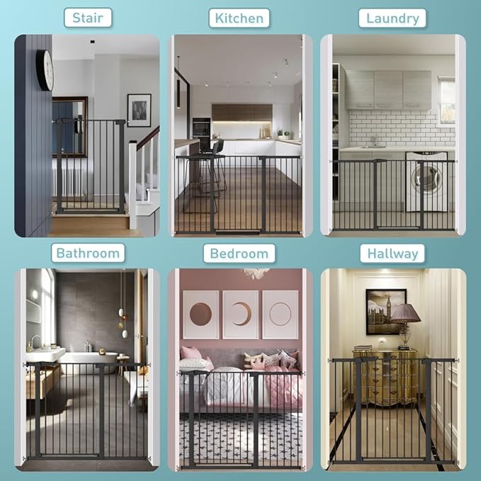 38.5" Extra Tall Dog Gate 79.13"-81.89" Wide - Long Large Pressure Mounted Baby Gates with Door for The House Stairs Doorway - Walk Through Toddler Puppy Pet Safety Fence Gate Black