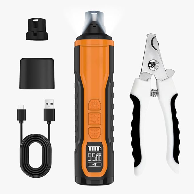 5-Speed Dog Nail Grinder，Super Quiet Rechargeable Electric Dog Nail Trimmer Painless Paws Grooming ，Duty Pet Nail Grinder for Dogs/Cats/Birds/Large Medium Small Animals