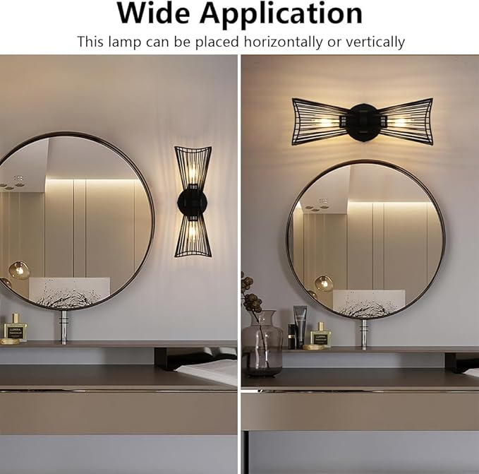 Black 2-Light Vanity Wall Sconce Farmhouse Light Fixtures Over Mirror Modern Up and Down Sconces Large Wall Light Hardwired Wall Lamp for Hallway Bedroom Kitchen Bathroom