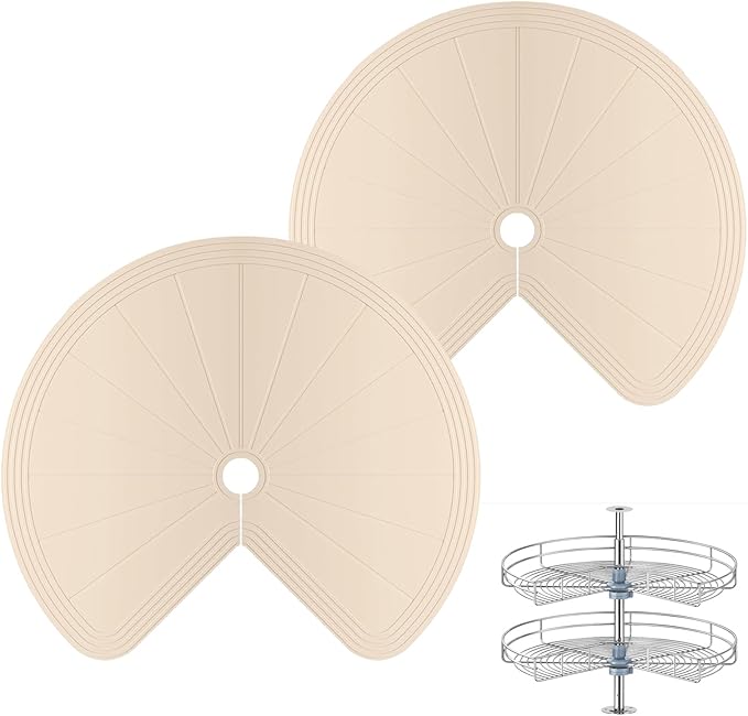 2 PCS Lazy Susan Shelf Liner,Silicone Waterproof Shelf Cabinet Liner,Non Slip Heat Resistant Lazy Susan Liners for Kitchen Cabinet(Khaki,26 Inch)