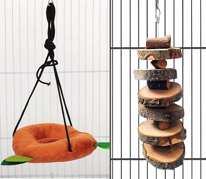 Hamiledyi 6 Pcs Hamster Hammock Small Animals Hanging Warm Bed House Organic Natural Apple Wood Chewing Stick Rat Cage Nest Accessories Toy Hanging Tunnel and Swing for Sugar Glider Small Hamsters Rat