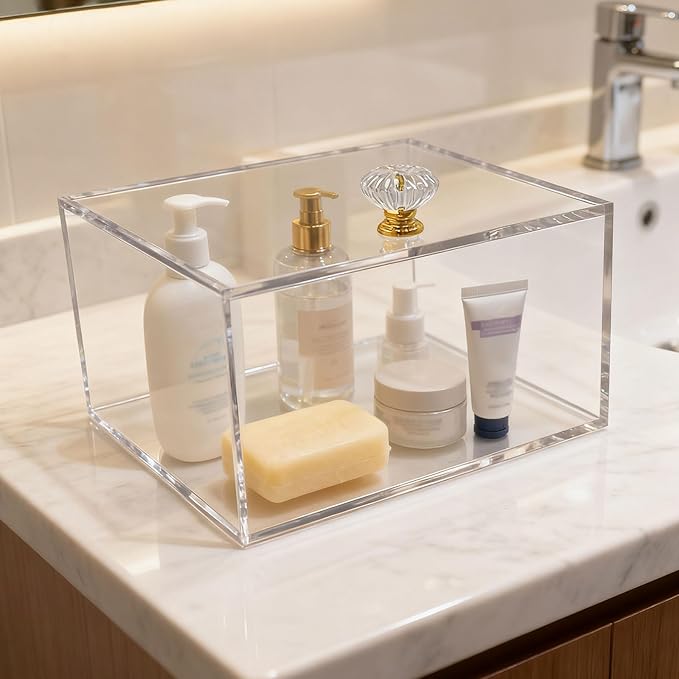 Acrylic Storage Box with Lids 7.9 x 6.9 x 4.3 inches Transparent Square Container Suitable for Office and Home Use Mini Cube Storage Box for Jewelry, Stationery, and Small Toys