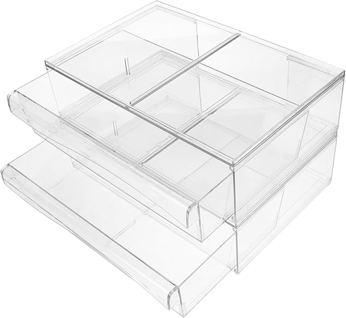 2pcs Acrylic Makeup Storage Organizer Stackable Space-saving Desktop Storage for Cosmetics and Accessories for Neat and Orderly Vanity Bathroom Use