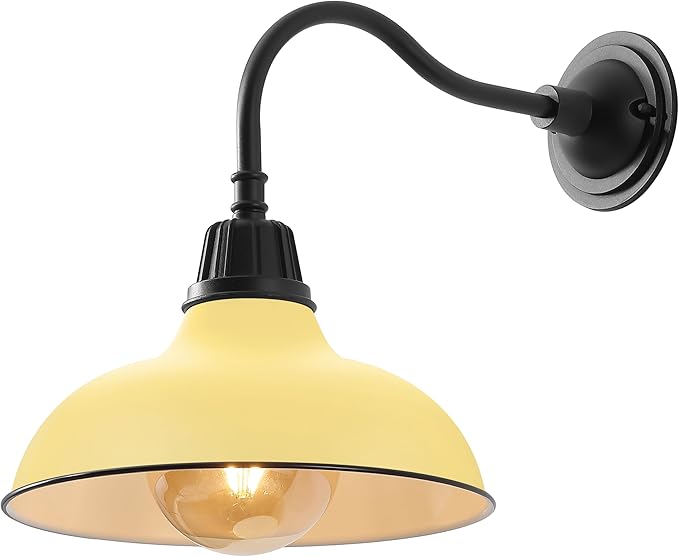 JONATHAN Y JYL7613H Aurora 12.25" 1-Light Farmhouse Industrial Indoor/Outdoor Iron LED Gooseneck Arm Outdoor Sconce for Entryway Lobby Kitchen Bathroom Bedroom Living Room Hallway, Matte Yellow