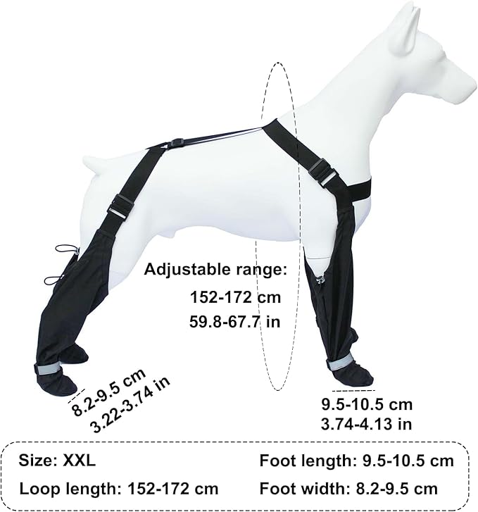 Dog Suspender Boots, Waterproof Tall Shoes Legging for Medium Large Dog, Dog Adjustable Suspender Boots for Winter Snow Rain Hiking Paws Protector