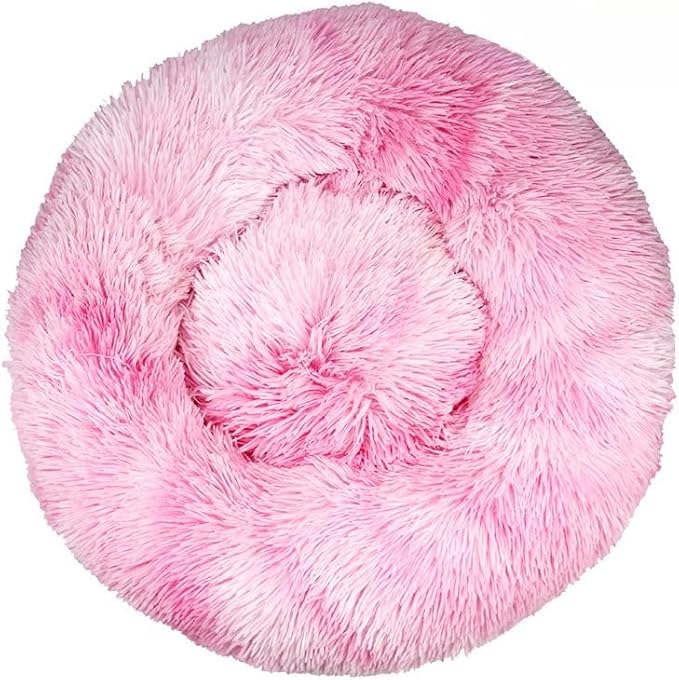 Anxiety Relief Dog Bed - Mr Fluffy Friend Anti-Anxiety Original Calming Plush Pet Bed for Chewing, Crate Training & Thunderstorm Stress (B-Pink,S-50CM)