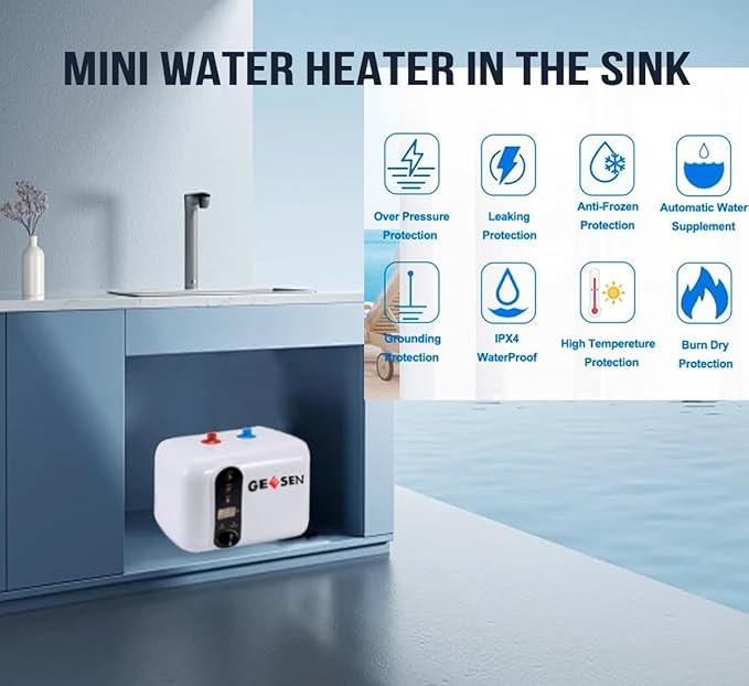 Electric Hot Water Heater 120/240V Small Compact Tank Storage,Rv Tr 3.5 Gallon Trailer 1.5KW Kitchen Instant Under Sink Counter Cupboard, RV 1 PCs 16” Long 1/2”FIP Stainless Steel Water Hose