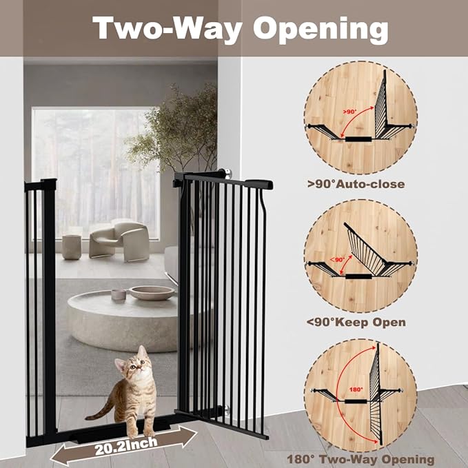 41" Extra Tall and Wide Pet Gate, 71.3-76.7 in Baby Gates with Door for Doorways Hallways, Walk Thru Large Dog Gate Indoor, Auto Close Long Child Safety Gates for Kids Puppy Doggie, Black