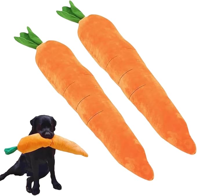 Giant Carrot Dog Toy, Dog Calming Carrot, Sturdy Plush Multi-squeaks Toys, Cute Stuffing Chew Boredom Toys for Indoor Small Medium Large Dogs (2)