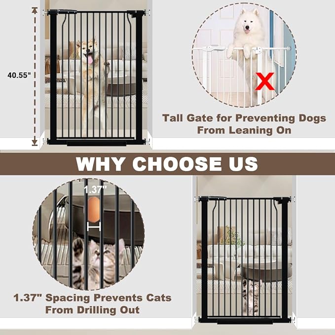 41" Extra Tall Dog Gate for Doorways Stairs, 54.8-60.2 in in Wide Baby Gates Walk Thru, No Drill Long Pet Gate for Doggie Puppy, Auto Close Large Child Safety Gate with Door Indoor, Black