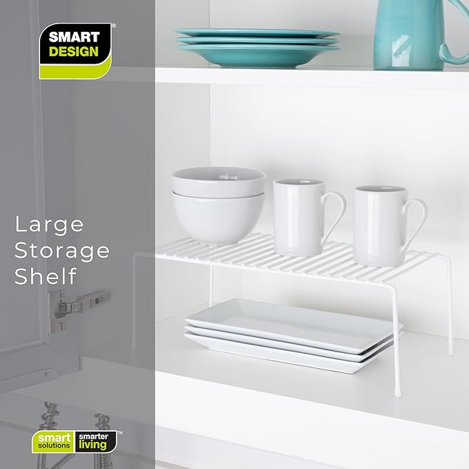 Smart Design Classic Storage Shelf – Large (16 in W x 8.5 in D x 5.75 in H), White –Steel Pantry Organizer with Rust-Resistant Finish and Non-Slip Feet for Easy Home Organization and Storage