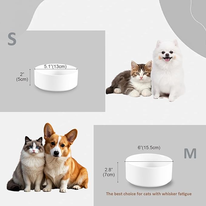 Ceramic Dog Bowl for Food and Water - Pet Feeder Bowl for Small Dogs and Cats - Heavy Ceramic Feeding Dish with Non Slip Base - Dishwasher & Microwave Safe - Set of 2 Bowls - 5Inch/1.4 Cups - Black