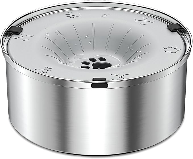 No-Spill Dog Water Bowl — 3L Stainless Steel, Floating Disk, Anti-Splash (Light Gray)
