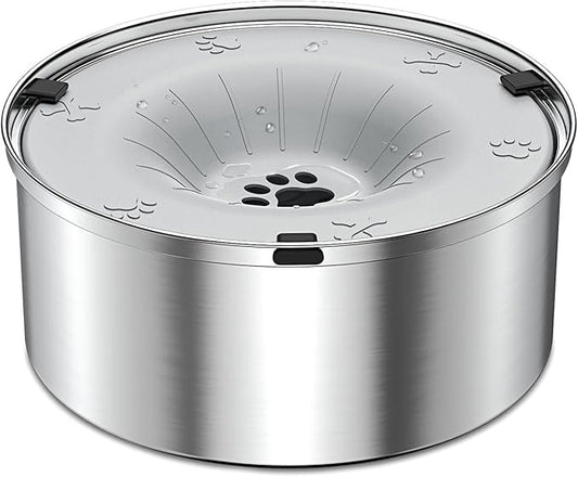 No-Spill Dog Water Bowl — 3L Stainless Steel, Floating Disk, Anti-Splash (Light Gray)