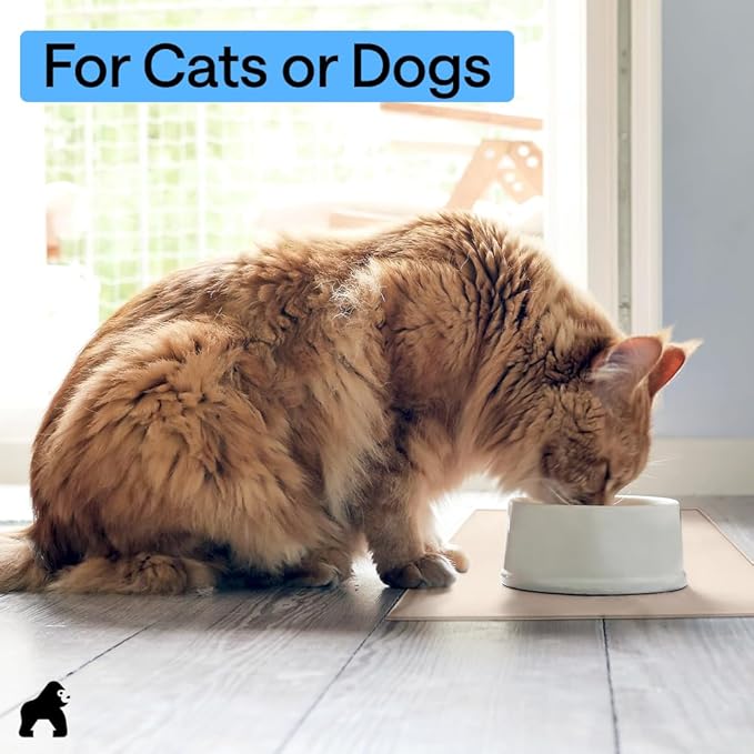 GORILLA GRIP 100% Waterproof Raised Edge BPA Free Silicone Pet Feeding Mat, Dog Cat Food Mats Contain Spills Protects Floors, Placemats for Cats and Dogs Water Bowl, Pets Accessories 18.5x11.5 Cream