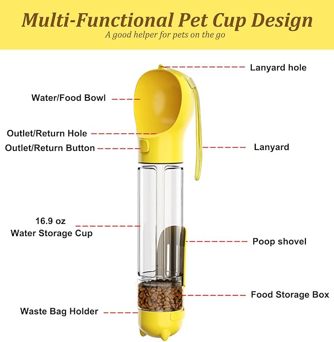 16.9oz Portable Pet Water Bottle Food Container,Travel Drink Feeder Cup Food Dispenser with Poop Shovel 17Pcs Waste Bag,for Dog Pets Walking Hiking (Green, 16.9oz(500ml))