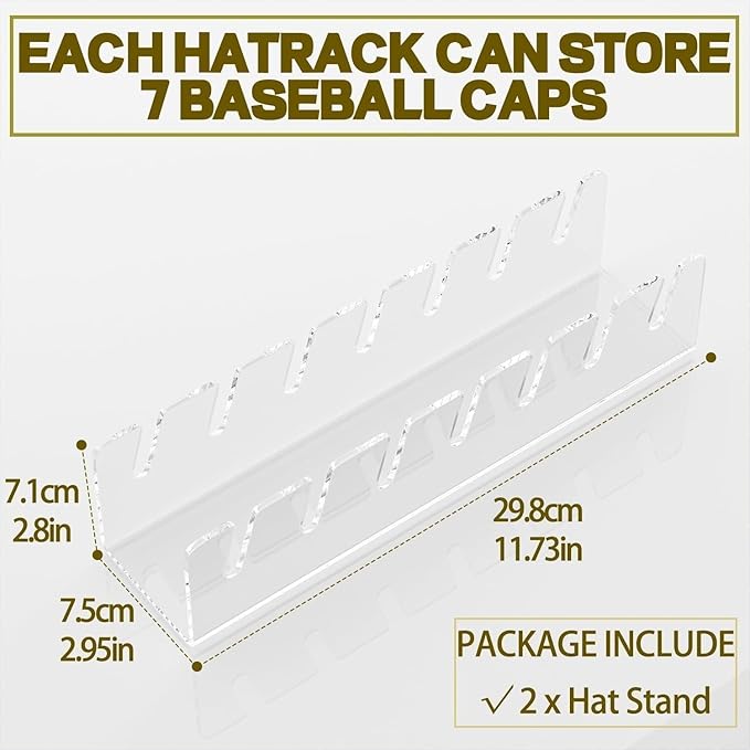 2024 New Hat Stand for Baseball Caps Display and Organizer, No Install Acrylic Hat Holder for 14 Baseball Caps for Bedroom, Closet, Dresser (2 pcs Black)